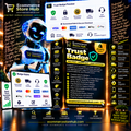 Ecommerce Store Hub Trust Badge promotional image showing payment, shipping, and support badge designs